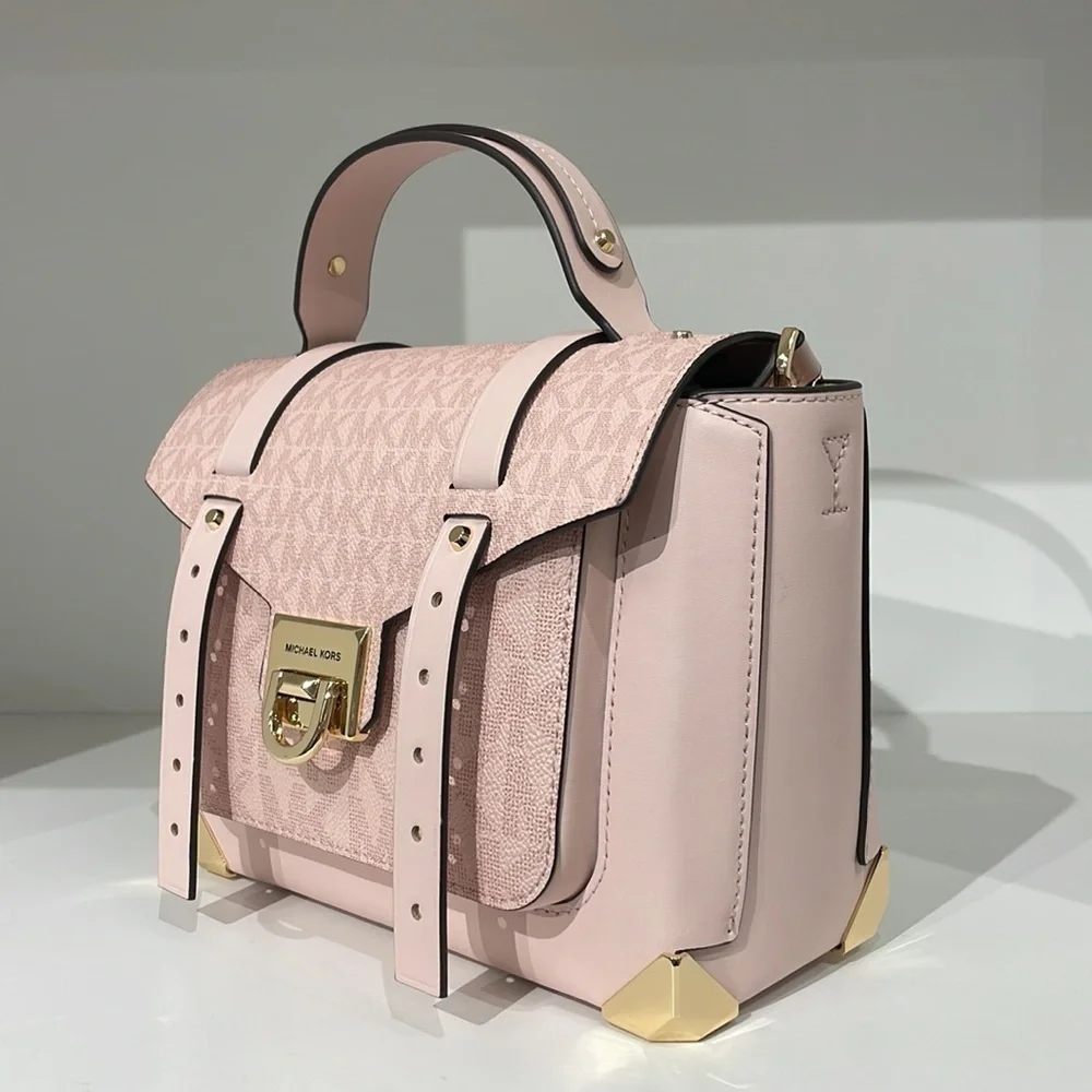 Michael Kors MK print Manhattan satchel crossbody Powder blush